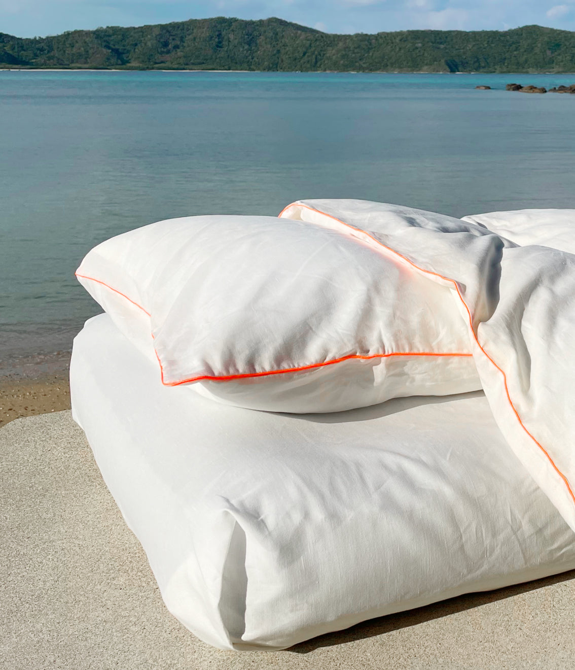 Pillow Case with Fluorescent Orange Piping